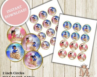 Beauty or Beats Gender Reveal Cupcake Toppers! Royal Blue, Hot Pink and Gold! 2 inch Circles! 3 inch Circles!