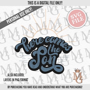 Hier komt de zoon Baby Shower, SVG en PNG-afbeelding! Zon babyshower! Alleen persoonlijk gebruik!