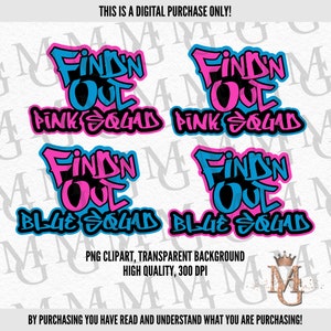 Finde N Out Gender Reveal, Squad Logos, PNG Bilder! Transparenter Hintergrund. Pink und Türkisblau! NUR für den persönlichen Gebrauch!