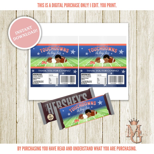 Football Baby Shower Candy Bar Wrapper Template! Instant Download! Touchdown Baby Shower. Orange, Green and Blue!