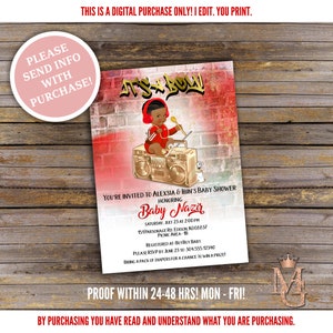 Beats Baby Shower Invitation! Hip Hop Baby Shower! Boy Baby Shower! Red and Gold!