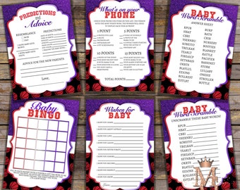 Free Throws or Purple Bows Gender Reveal Games Set! Printable Games! Purple and Red!