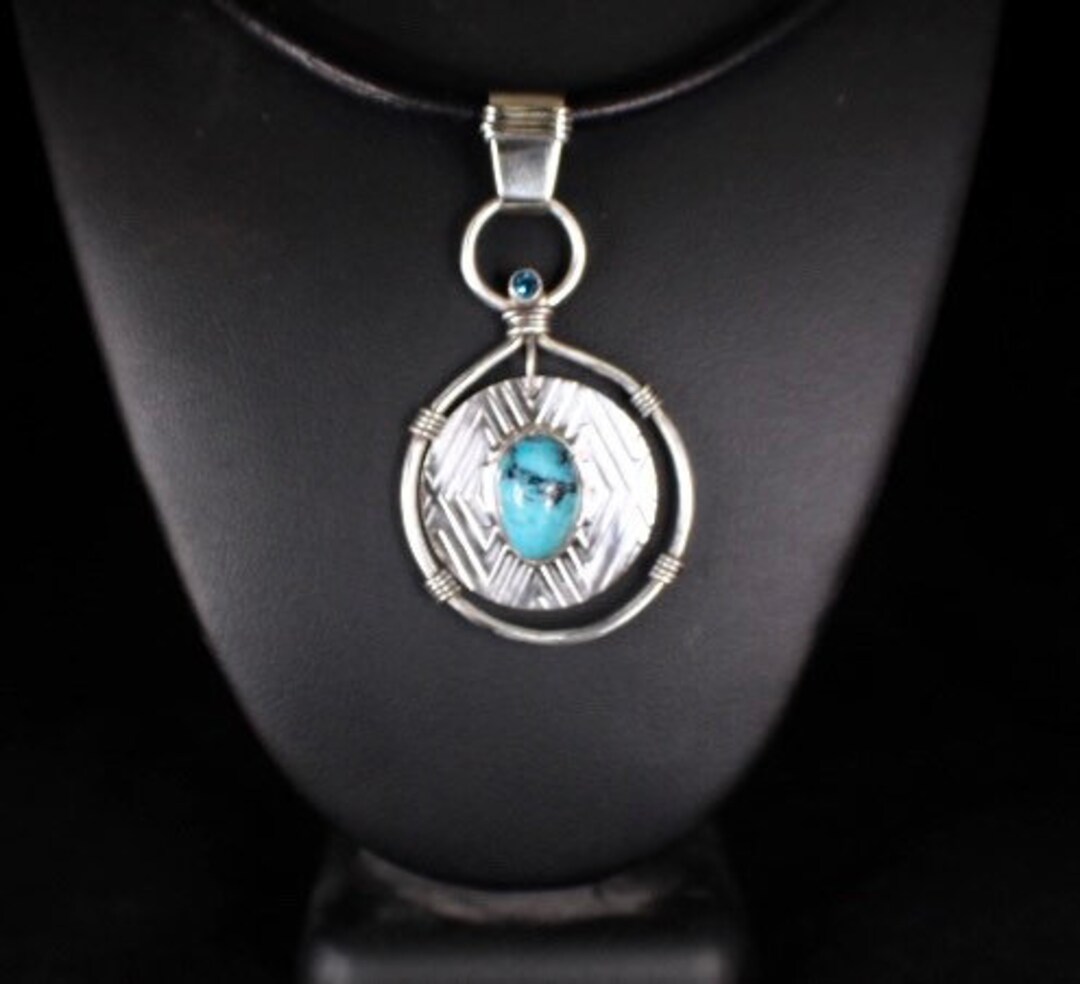 Turquoise & Topaz Blackened Two-Tone Pendant Necklace main image 1