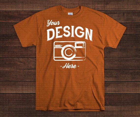 T Orange Gildan 5000 Mock up Wood 