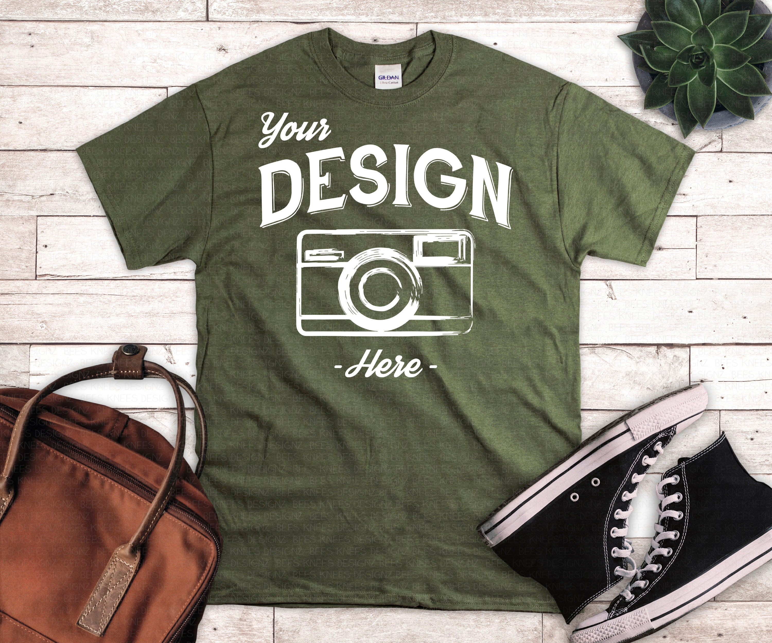 Military Green Gildan Ultra Cotton Mock 