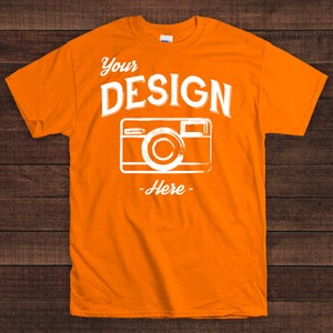 T Orange Gildan 5000 Mock up Wood 