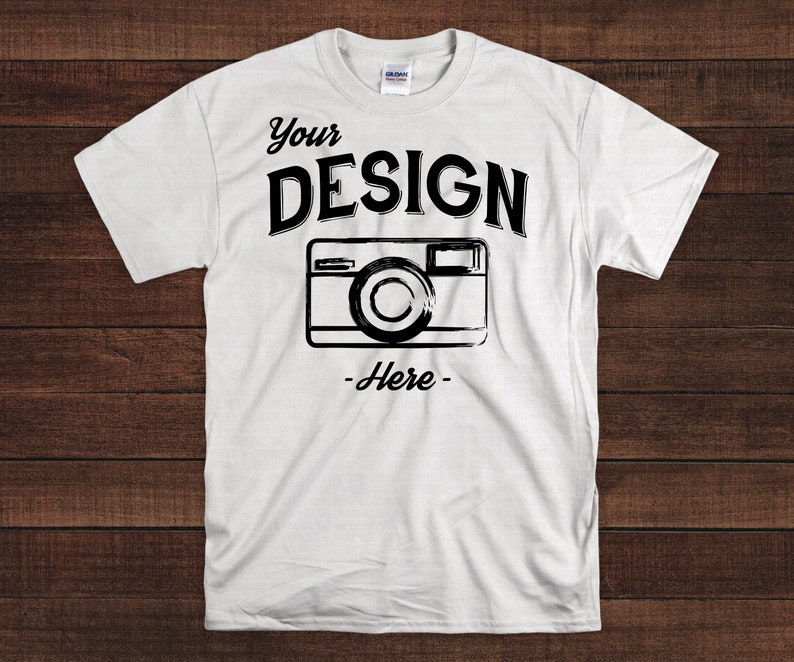 Download White Gildan 5000 Mock Up White T Shirt Mockup On Wood | Etsy