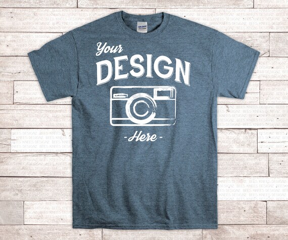 Download Heather Indigo Gildan 2000 Mockup Tee Mock Mens Shirt Etsy