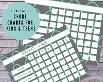 Chore Chart Printable for Kids and Teens - Grey & Teal Set