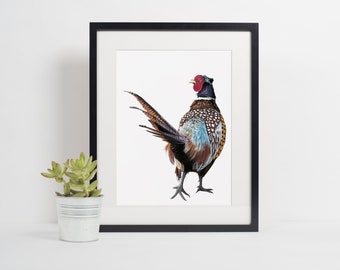 Pheasant wall art print, wild bird hanging decor, field sport gift, Pheasants artwork, colourful birds artwork