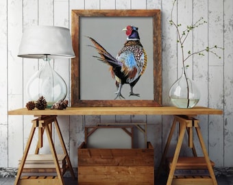 Pheasant art print, pheasants wall decor, wild bird decor, Country walls hanging, country home art style