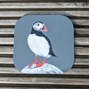 Puffin high gloss drinks coaster set, Puffins coaster, Sea bird gift set, Beach style ware, Puffin coasters gift 1, 2,4 or set of 6 image 2