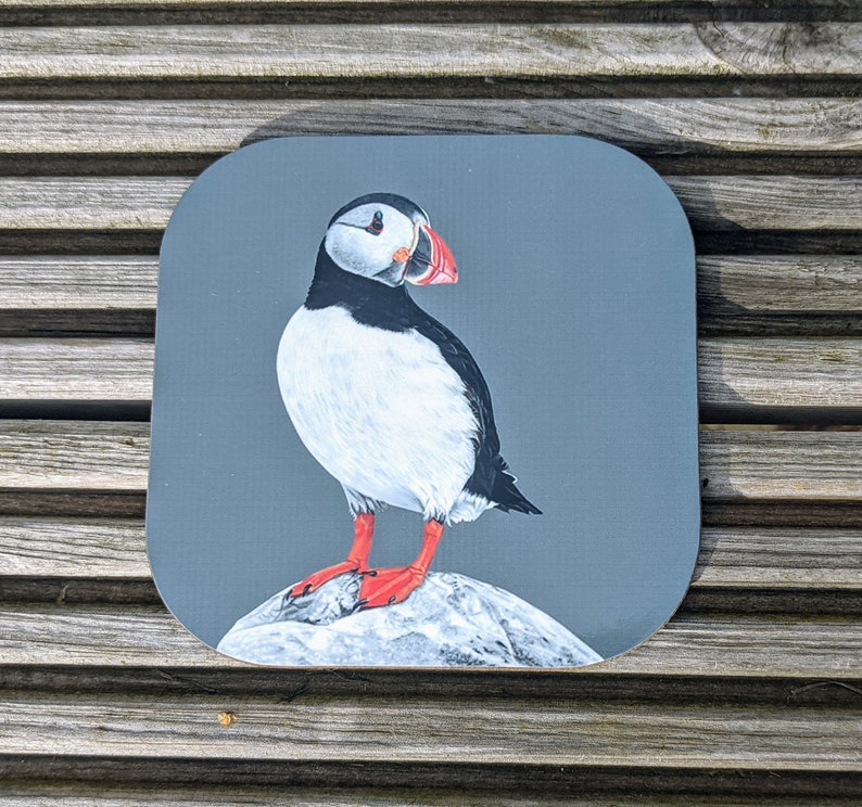 Puffin high gloss drinks coaster set, Puffins coaster, Sea bird gift set, Beach style ware, Puffin coasters gift 1, 2,4 or set of 6 image 2