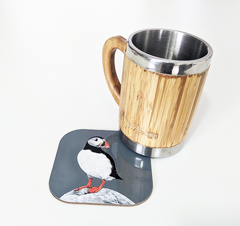 Puffin high gloss drinks coaster set, Puffins coaster, Sea bird gift set, Beach style ware, Puffin coasters gift 1, 2,4 or set of 6 image 4