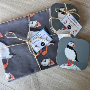 Puffin high gloss drinks coaster set, Puffins coaster, Sea bird gift set, Beach style ware, Puffin coasters gift 1, 2,4 or set of 6 image 5