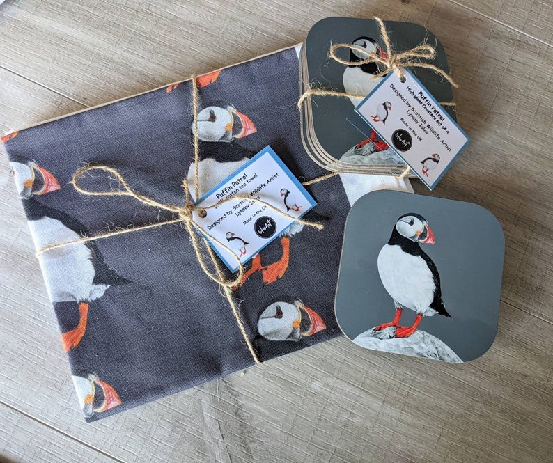 Puffin high gloss drinks coaster set, Puffins coaster, Sea bird gift set, Beach style ware, Puffin coasters gift 1, 2,4 or set of 6 image 5