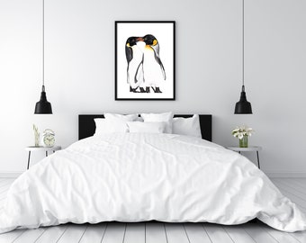 Penguin couples art print - bedroom art print - couples bedroom art - Penguin wall art - Penguin art print - A5, A4, A3 - Valentine's gift