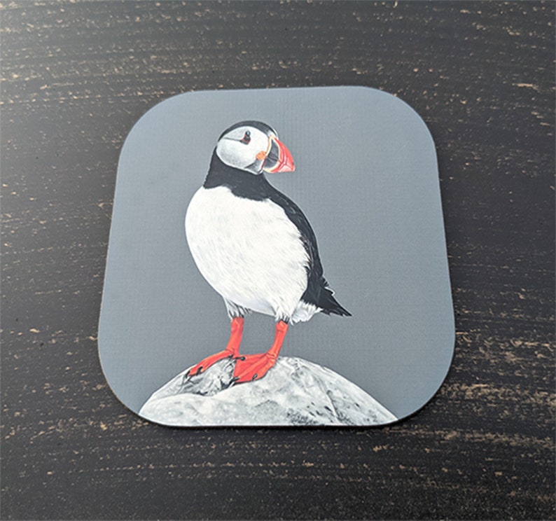 Puffin high gloss drinks coaster set, Puffins coaster, Sea bird gift set, Beach style ware, Puffin coasters gift 1, 2,4 or set of 6 image 3