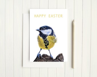 Happy Easter Great Tit card - Easter card  - Happy Easter  card - Happy Easter Spring card - Spring  Easter card - cute Happy Easter