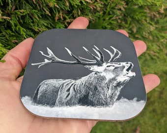 Stag deer high gloss drinks coaster set, Stag coasters,  Stag gift set, Deer drinkware,  Stag gifts, Highland stag set of 4, Deer set of 6