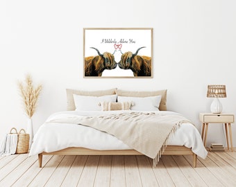 I Udderly Adore Highland Cow print - Valentine Highland Cow Print - I love You art print - I love you Valentine gift - bedroom art