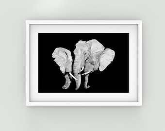 Elephant art print - Elephant wall art - African elephant print -  Elephant print - Elephant Home Decor - African Wall Art - A5, A4, A3