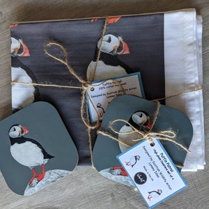 Puffin high gloss drinks coaster set, Puffins coaster, Sea bird gift set, Beach style ware, Puffin coasters gift 1, 2,4 or set of 6 image 6