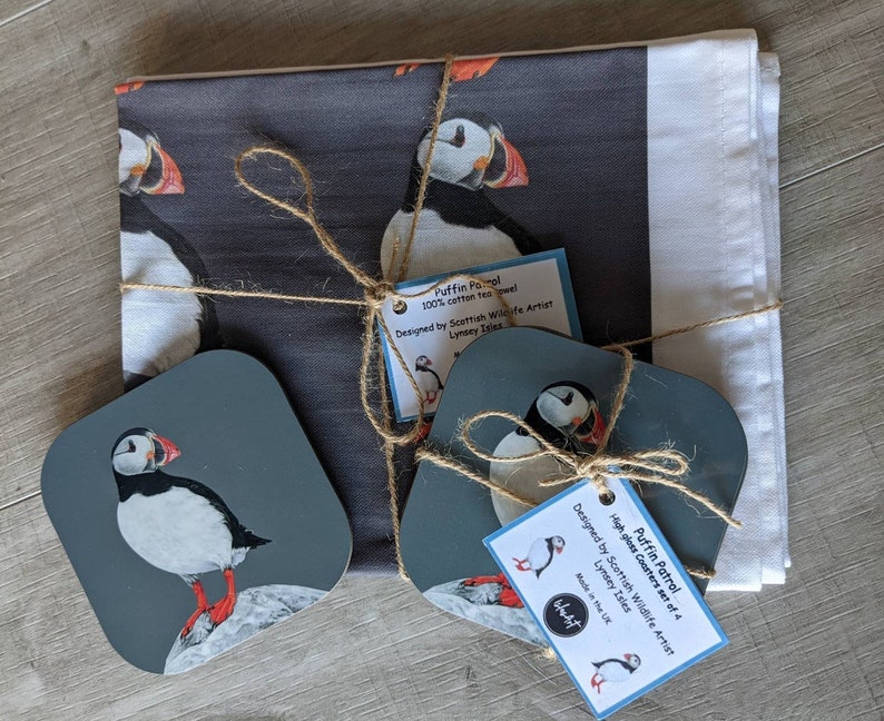 Puffin high gloss drinks coaster set, Puffins coaster, Sea bird gift set, Beach style ware, Puffin coasters gift 1, 2,4 or set of 6 image 6