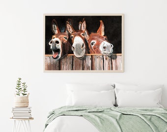 The 3 Musketeers Donkey art print - Donkey art - Fun Donkey wall art - Cheeky Donkey fine art print