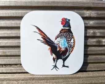 Pheasant high gloss drinks coaster set, pheasants coasters, game bird drinkware, shooting gift sets