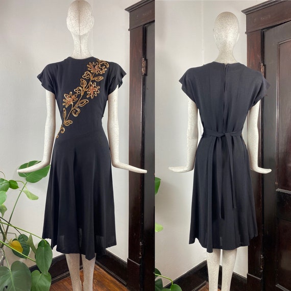 Amazing Vintage 1940’s Rayon Crepe Sequined Dress