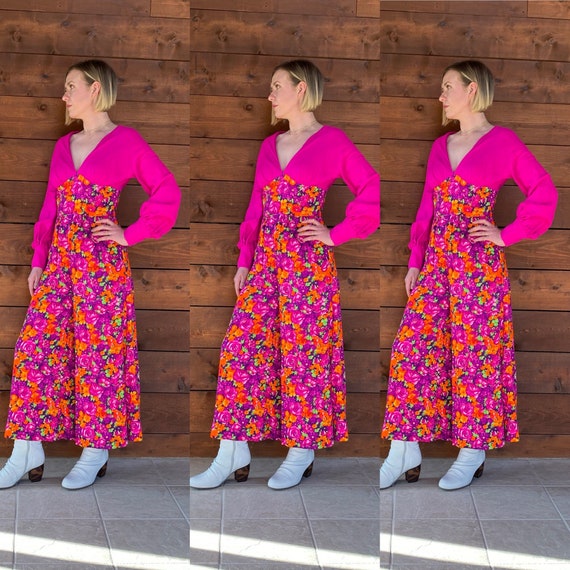 Fantastic 1970’s Hot Pink Floral Print Jumpsuit