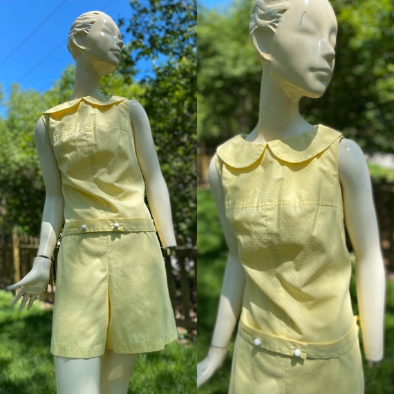Vintage 1960’s Yellow Dotted Swiss Playsuit Romper