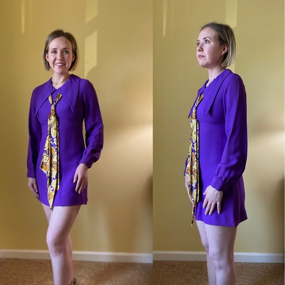 Super Cute 1970’s Bright Purple Mini Dress/Dagger