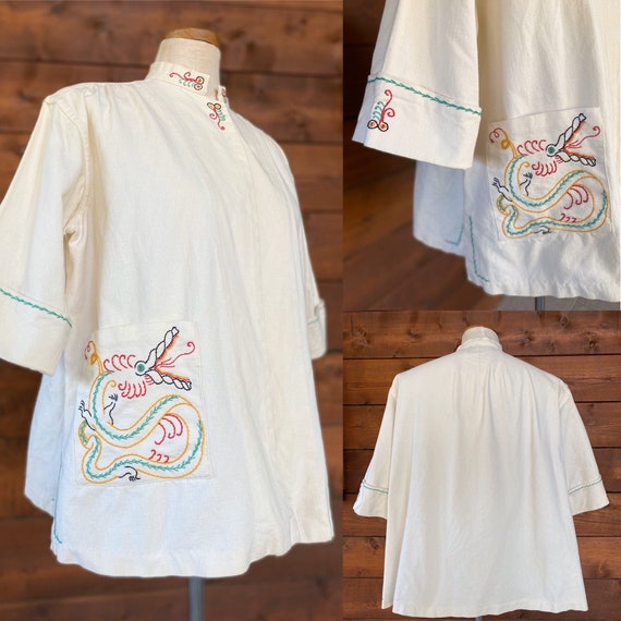Vintage 1940’s Linen Jacket Dragon Embroidery