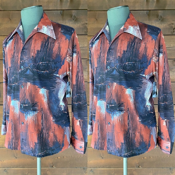 Vintage 1970’s Dagger Collar Schooner Print Shirt