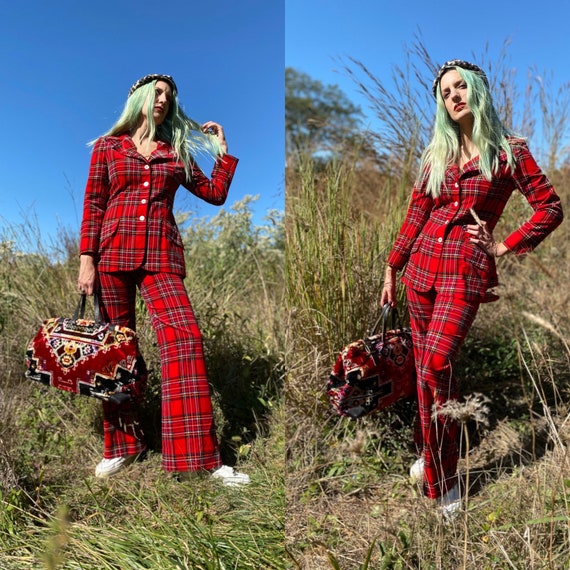 1970’s Punky Red Plaid Two Piece Pant Suit