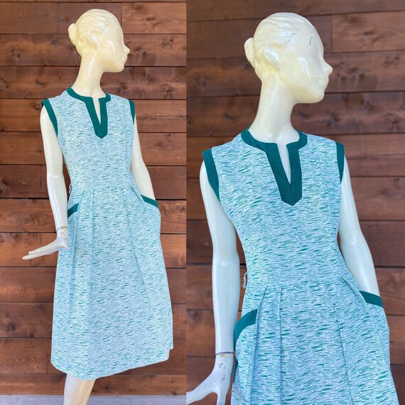 Vintage 1950’s Green White Print 1950’s 1950’s Sun