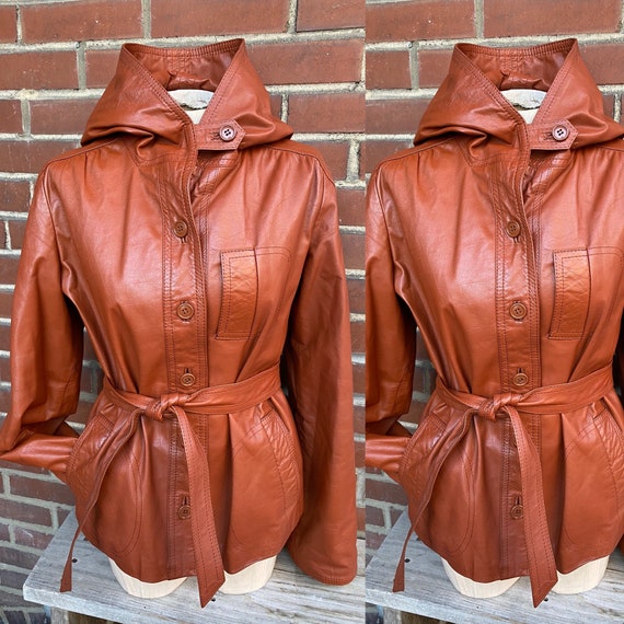 Funky 1970’s Orange Brown Hooded Leather Jacket