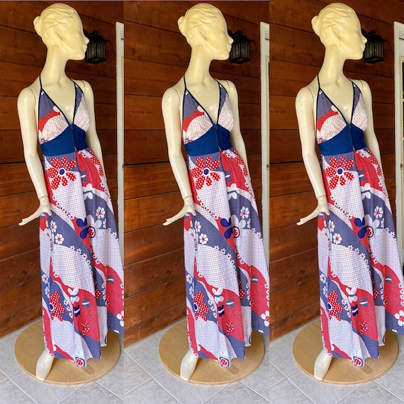Vintage 1970’s Flower Power Halter Dress