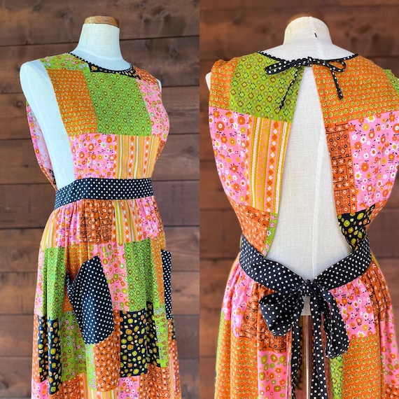 Vintage 1970’s Calico Patchwork Apron Maxi Dress