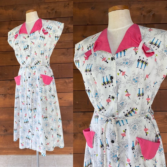 Vintage 1950’s Novelty Print Cotton Dress