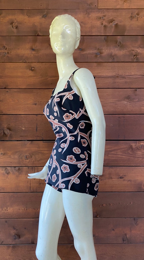 1960’s Brown & Black Poppy Print Swimsuit - image 3