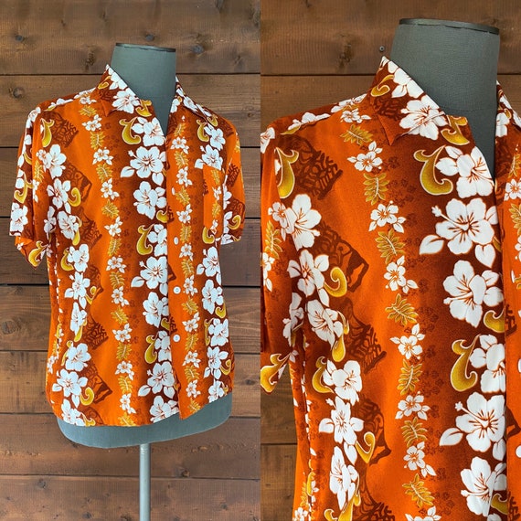 Vintage 1980’s Orange Hawaiian Print Shirt