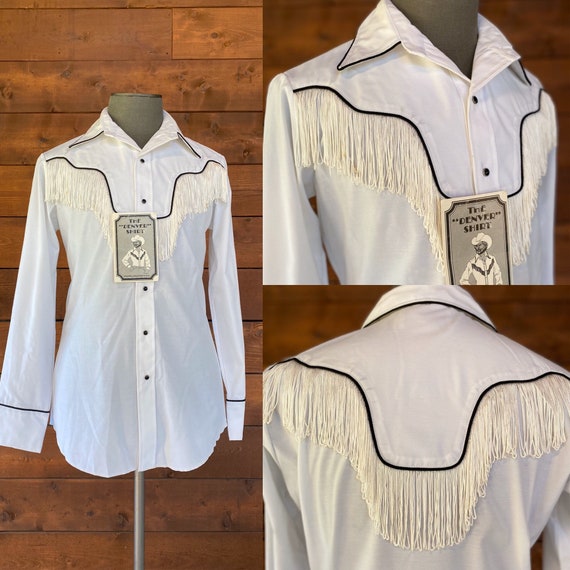 Deadstock Vintage 1970’s White Fringed Western Shi
