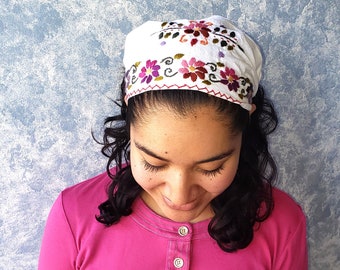 Women Head Hand Embroidered COTTON BAND BANDANA In Medium Weight - Multiple Colors Head Warmer Guatemalan Bandana