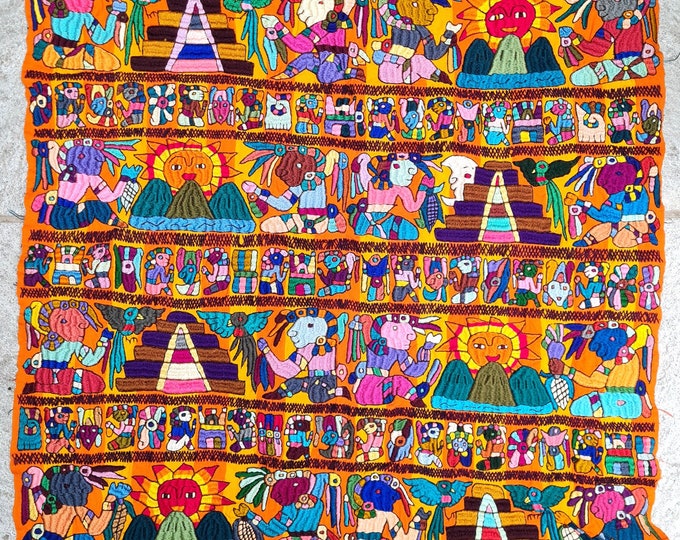 Handmade Hanging Embroidered Guatemalan Yellow Wall Decor mayan