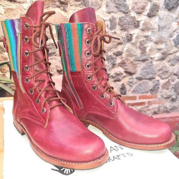 Modèle personnalisé GUATEMALAN authentiques bottes à lacets en cuir pour femme - Chaussures à glissière en cuir véritable et semelle extérieure en caoutchouc
