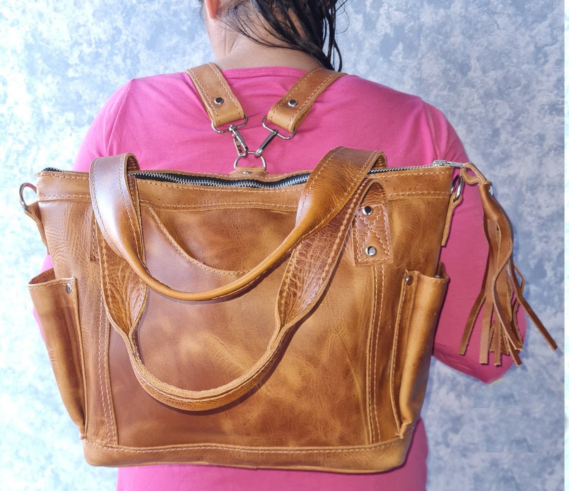 3-in-1 Leather Convertible Hobo/ Backpack/ Crossbody w/ Kangaroo Pocket —  Sharif 1827- Eclectic Chic with Modern Touch