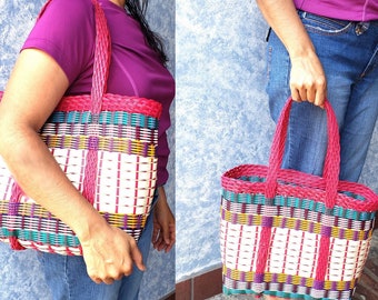 Large Woven Guatemalan Plastic market Bag - Recycled plastic